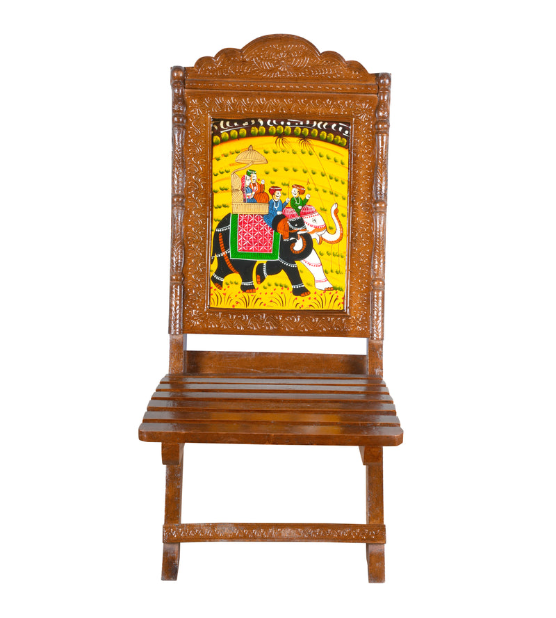 Handcrafted Traditional Rajasthani Chair with Colorful Artwork