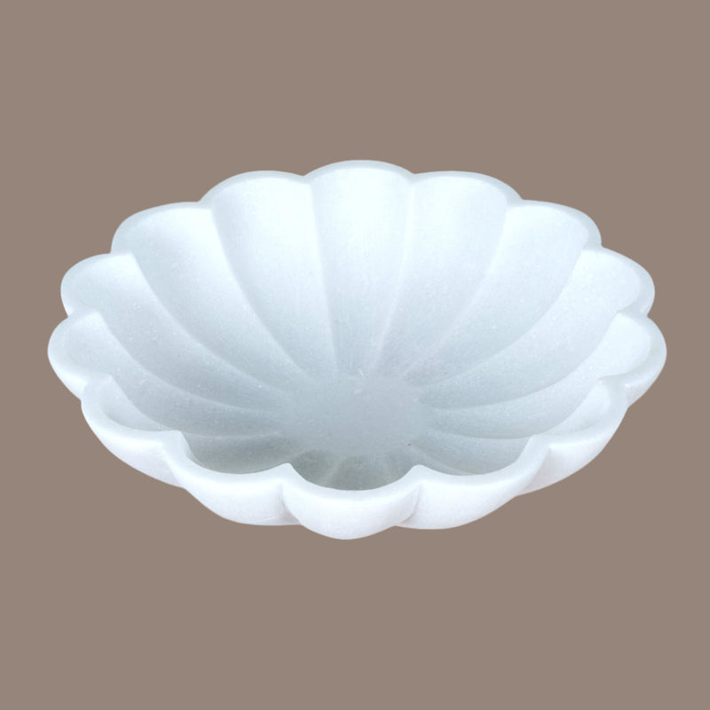 Hand-Carved White Marble Lotus Flower Bowl | Decorative Stone Bowl for Home Decor