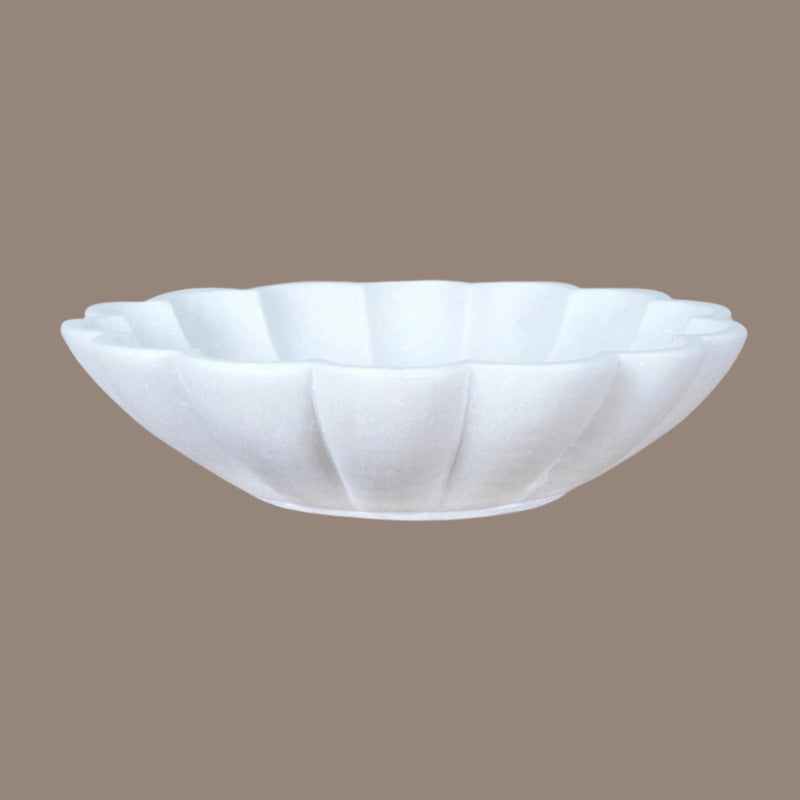 Hand-Carved White Marble Lotus Flower Bowl | Decorative Stone Bowl for Home Decor