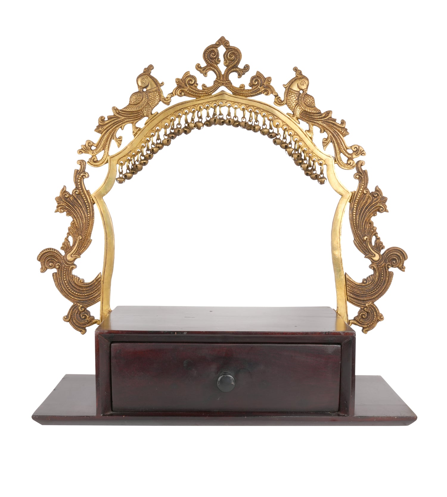 Handcrafted Brass and Wooden Decorative Stand – Traditional Indian Craft