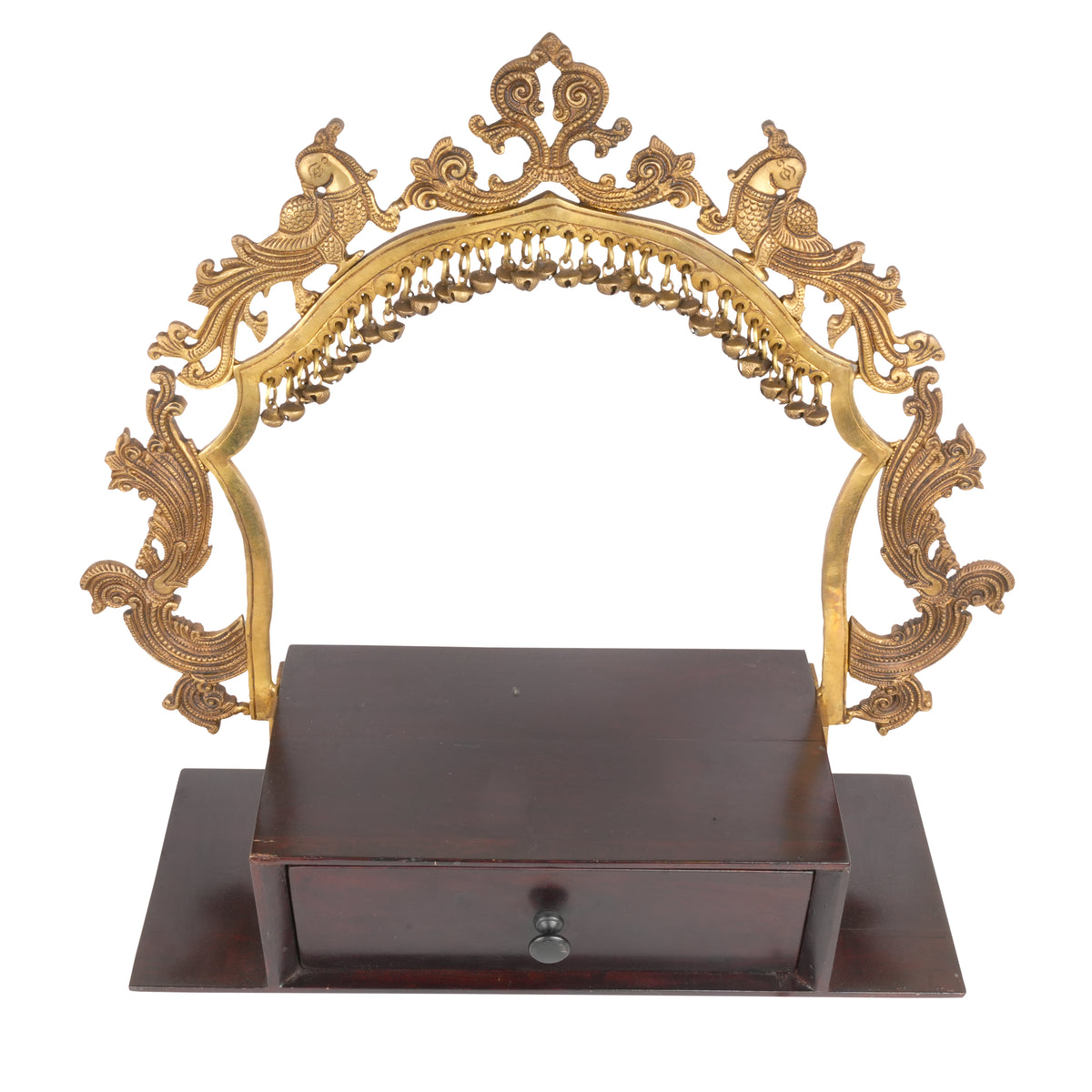 Handcrafted Brass and Wooden Decorative Stand – Traditional Indian Craft