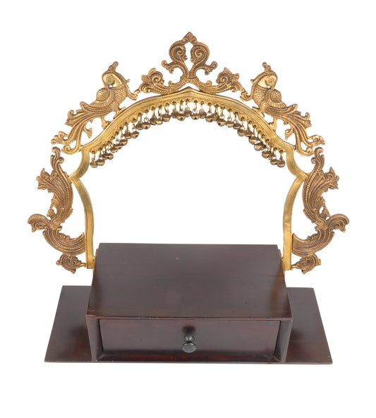 Handcrafted Brass and Wooden Decorative Stand – Traditional Indian Craft