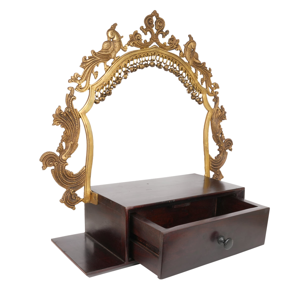Handcrafted Brass and Wooden Decorative Stand – Traditional Indian Craft