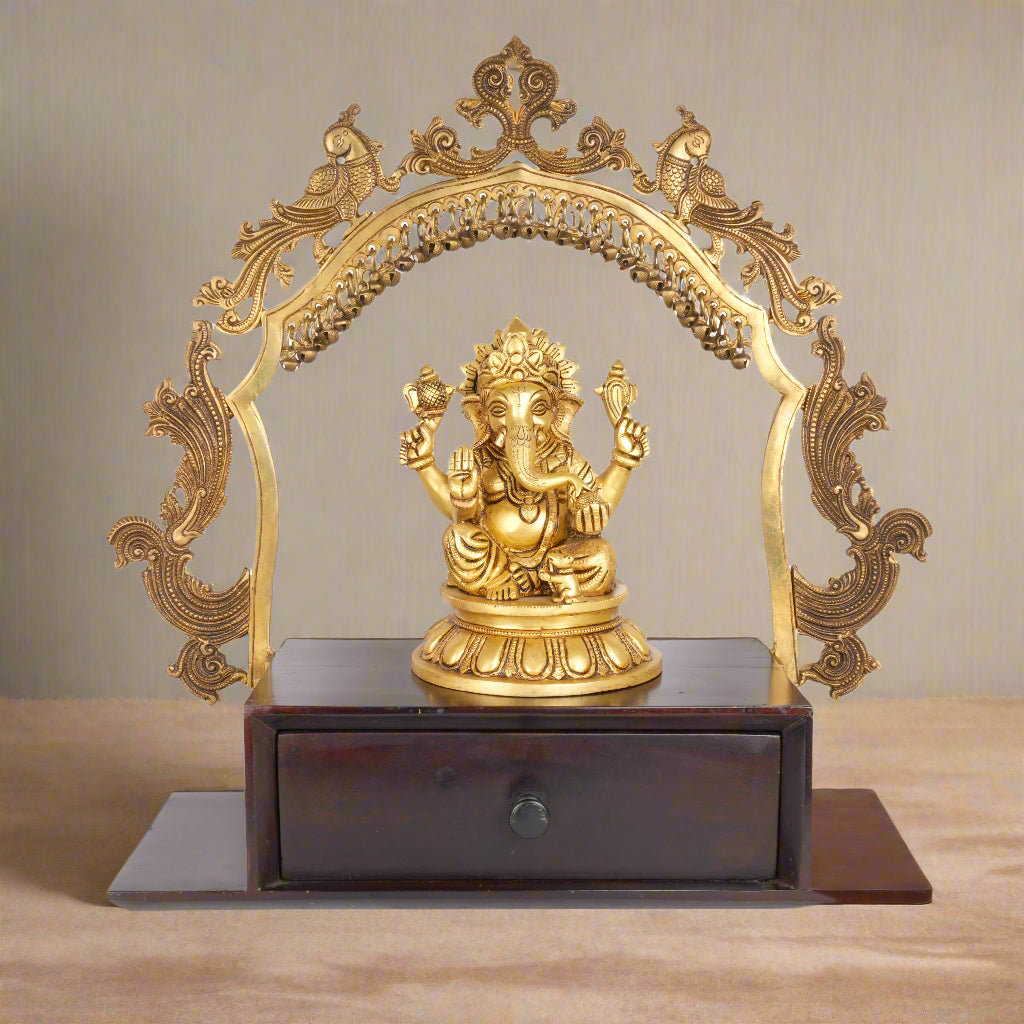 Handcrafted Brass and Wooden Decorative Stand – Traditional Indian Craft