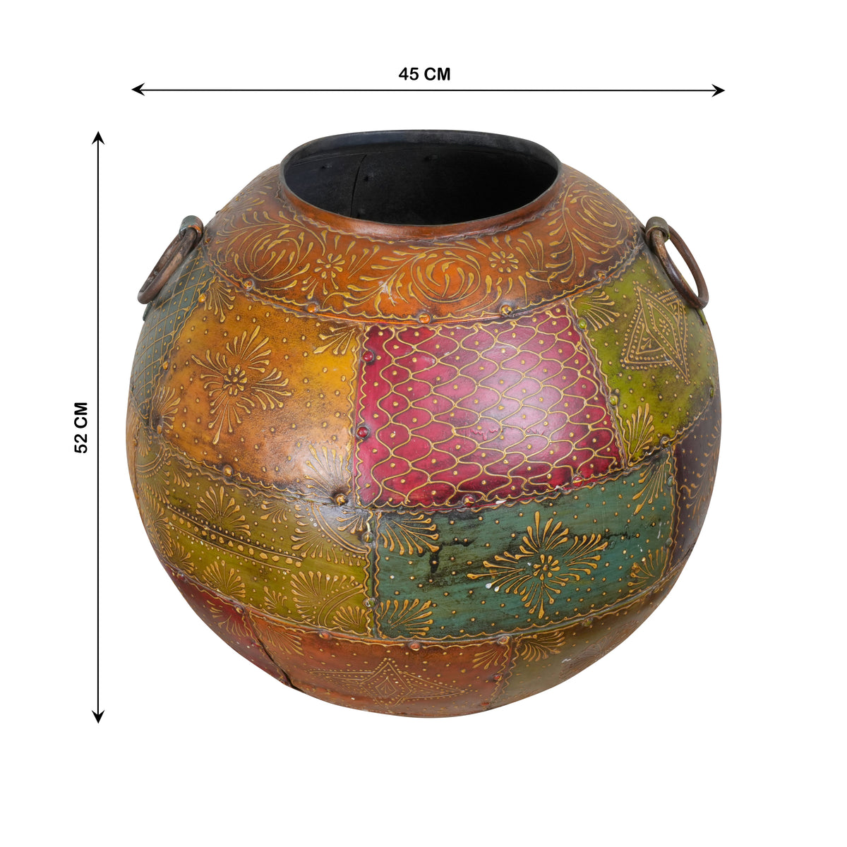 Antique Hand-Painted Iron Decorative Pot – Vibrant Indian Art and Craftsmanship