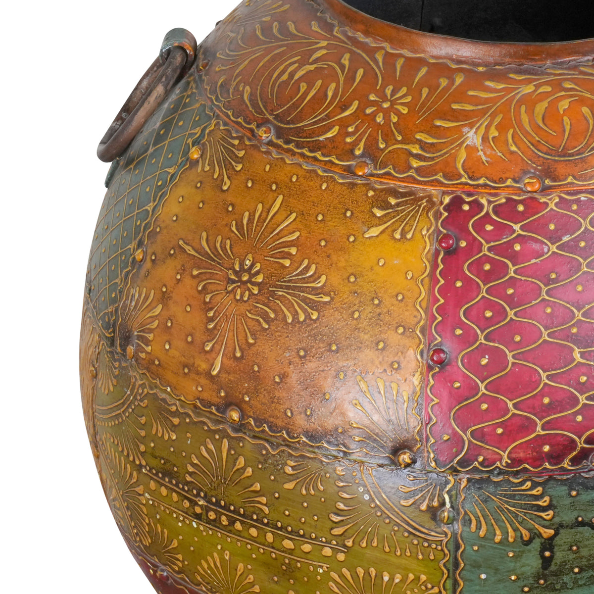 Antique Hand-Painted Iron Decorative Pot – Vibrant Indian Art and Craftsmanship