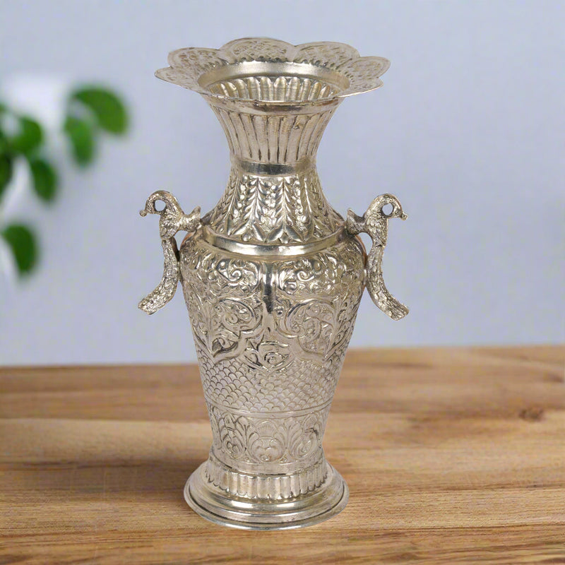 Handcrafted Chitai Flower Silver-Plated Brass Vase – Traditional Rajasthani Chitai Design