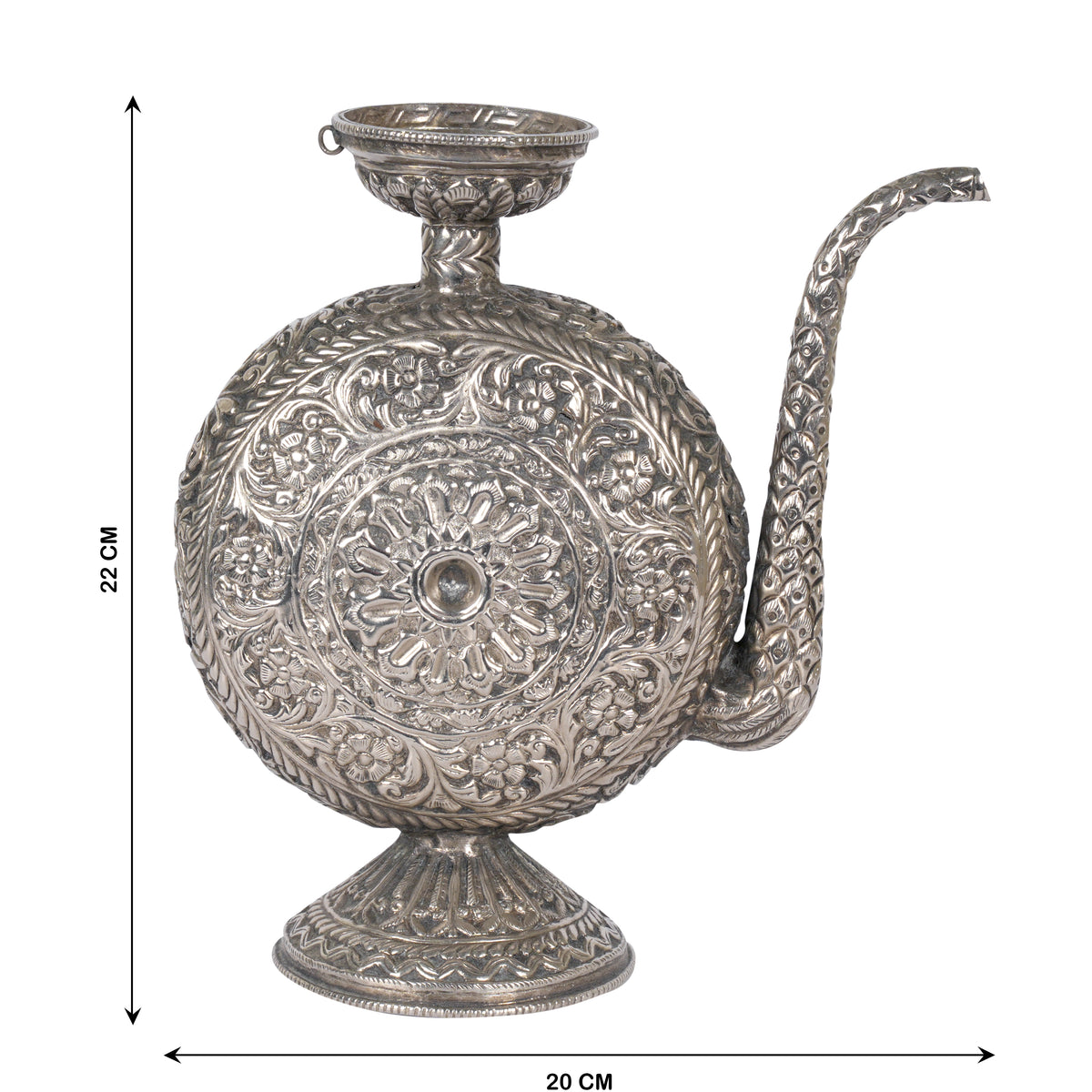 Hand-Engraved Silver-plated Brass Kamandalu | A Decorative Echo of Indian Heritage