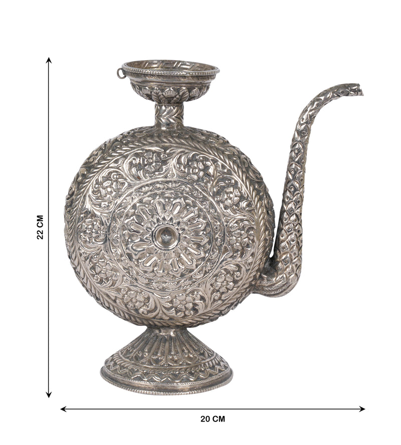 Hand-Engraved Silver-plated Brass Kamandalu | A Decorative Echo of Indian Heritage