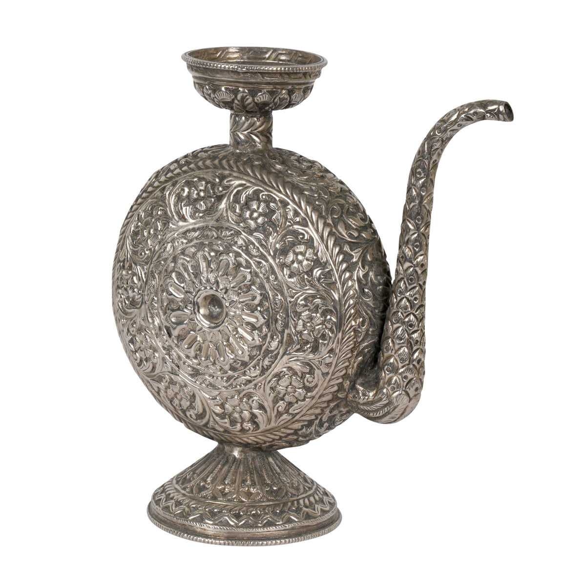 Hand-Engraved Silver-plated Brass Kamandalu | A Decorative Echo of Indian Heritage
