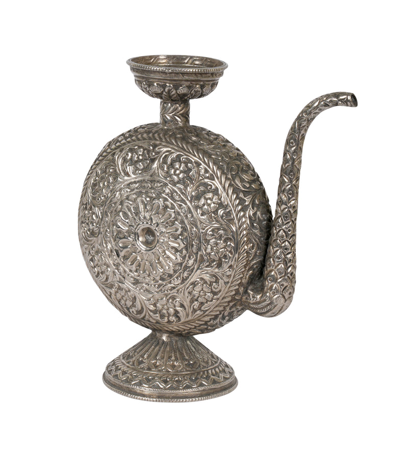 Hand-Engraved Silver-plated Brass Kamandalu | A Decorative Echo of Indian Heritage