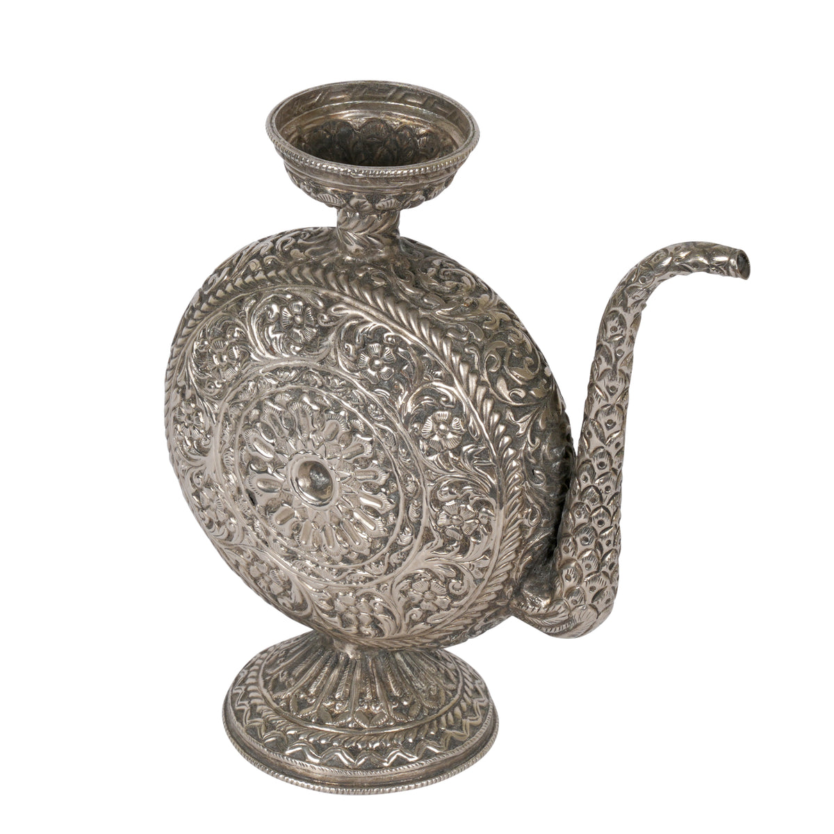 Hand-Engraved Silver-plated Brass Kamandalu | A Decorative Echo of Indian Heritage