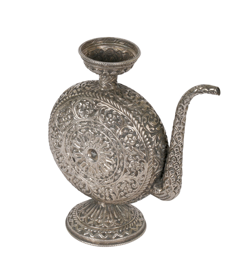 Hand-Engraved Silver-plated Brass Kamandalu | A Decorative Echo of Indian Heritage