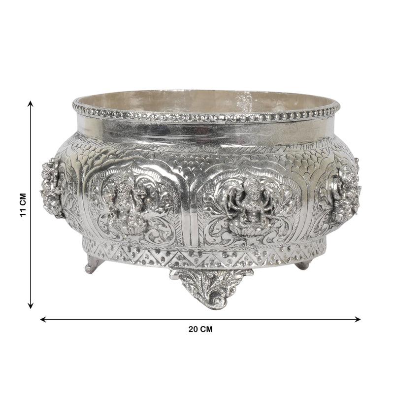 Gajalakshmi's Abundance: Handcrafted Silver-Plated Brass Urli