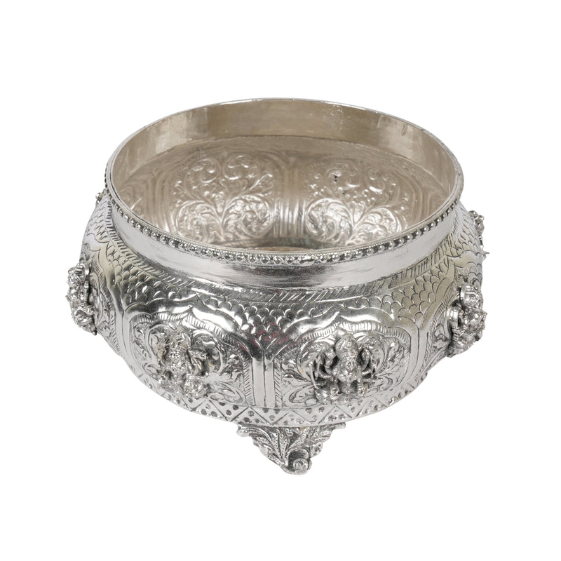 Gajalakshmi's Abundance: Handcrafted Silver-Plated Brass Urli