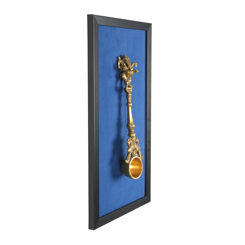 Handcrafted Traditional Brass Ganesha Spoon Framed Art | Royal Blue Shadow Box
