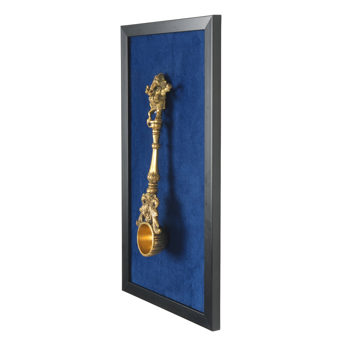 Handcrafted Traditional Brass Ganesha Spoon Framed Art | Royal Blue Shadow Box