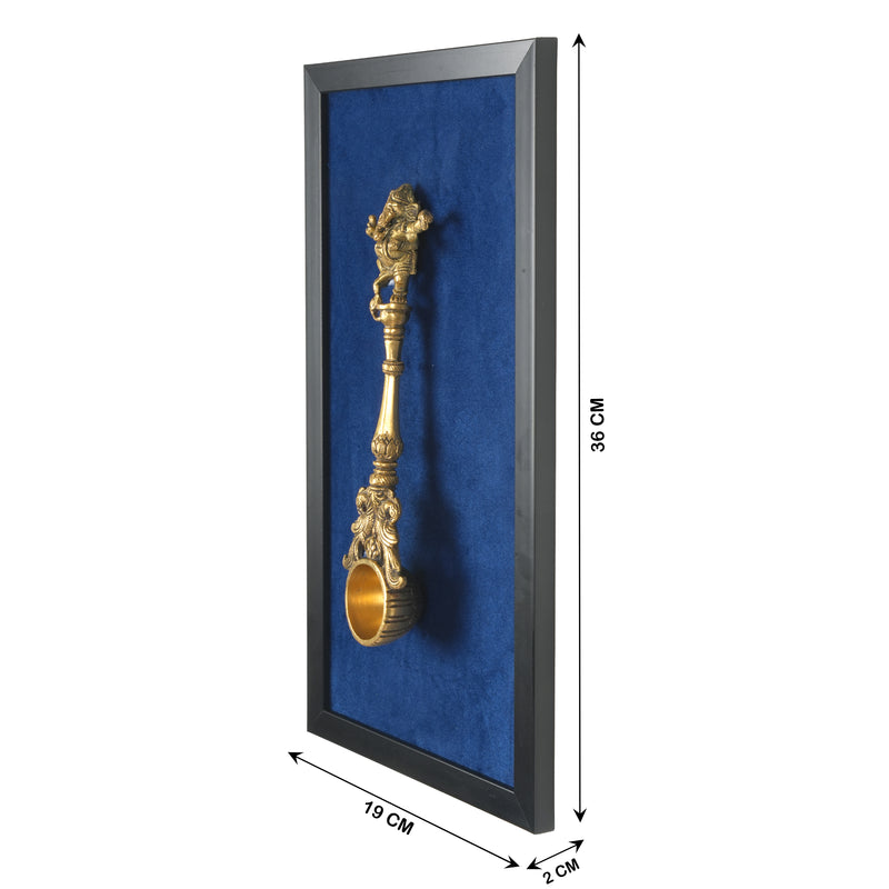 Handcrafted Traditional Brass Ganesha Spoon Framed Art | Royal Blue Shadow Box