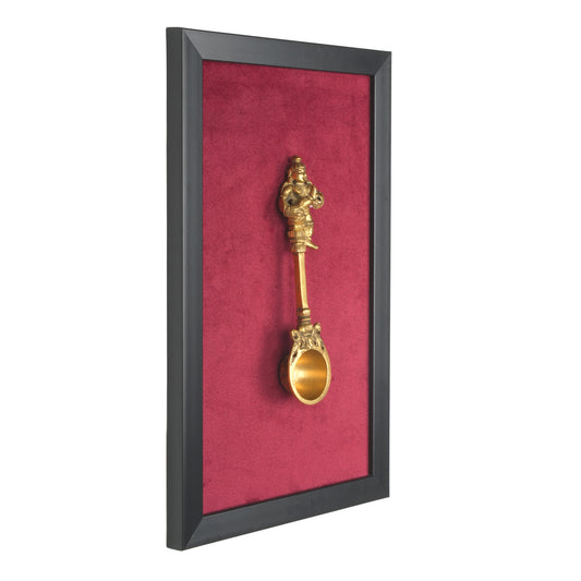 Handcrafted Traditional Brass Bala Krishna Spoon Framed Art | Crimson Red Shadow Box