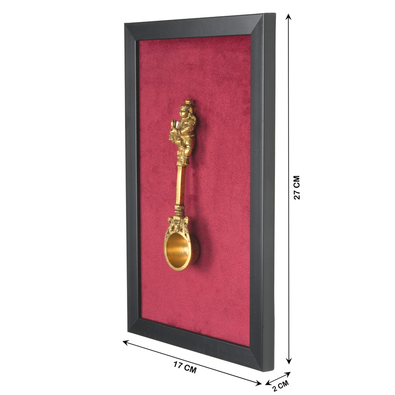 Handcrafted Traditional Brass Bala Krishna Spoon Framed Art | Crimson Red Shadow Box