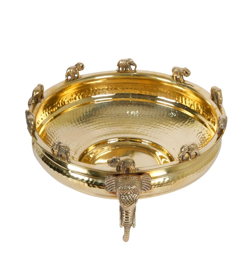 Brass Elephant Motif Urli – A Regal Touch of Tradition