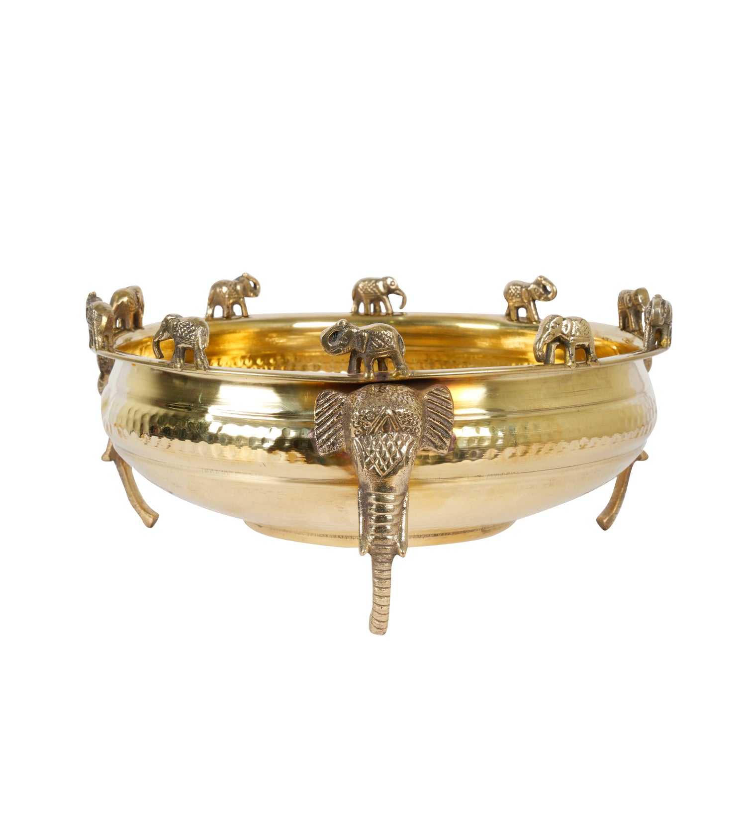 Brass Elephant Motif Urli – A Regal Touch of Tradition