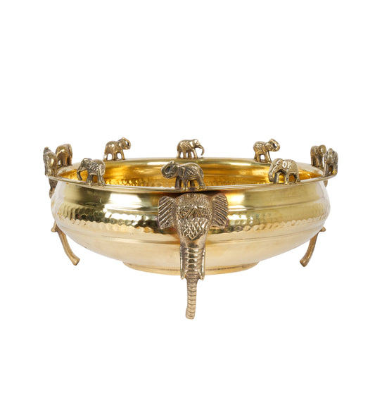 Brass Elephant Motif Urli – A Regal Touch of Tradition