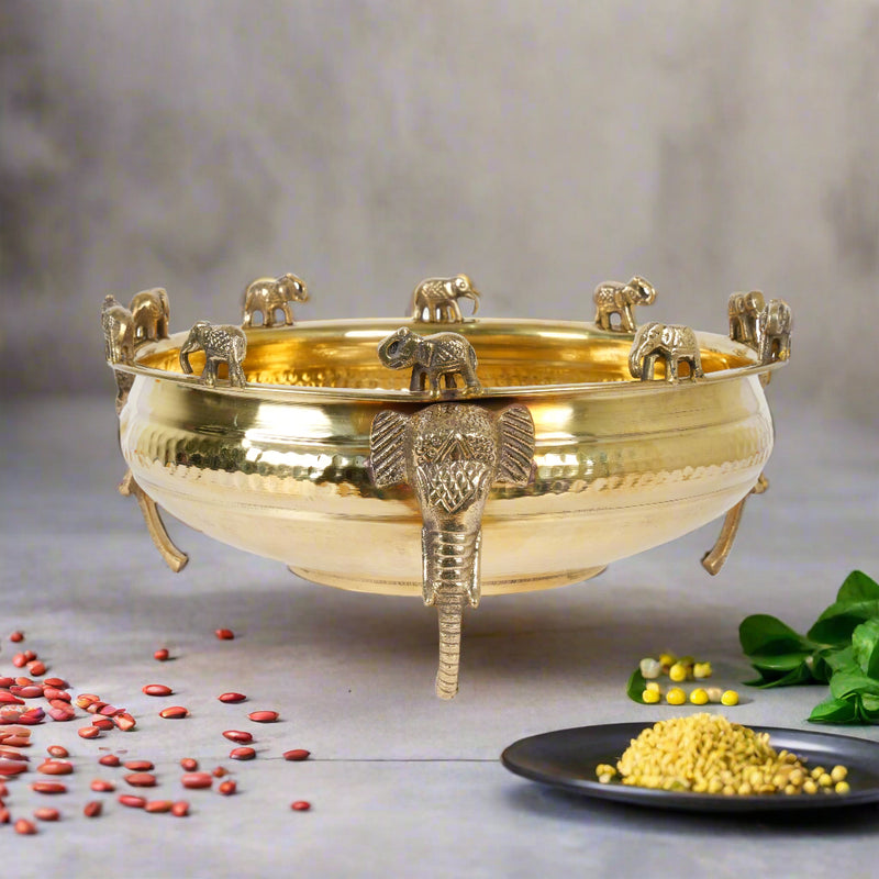 Brass Elephant Motif Urli – A Regal Touch of Tradition