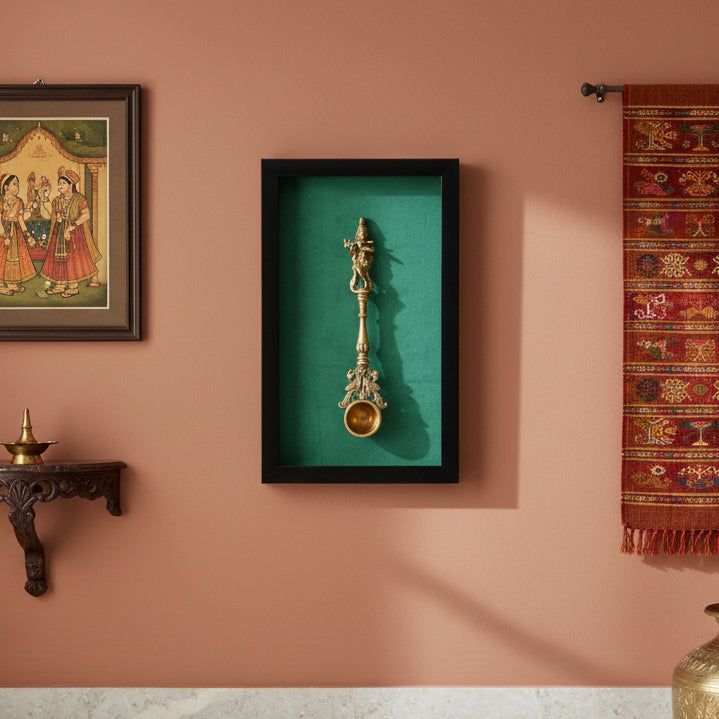 Framed Divine Brass Ritual Spoon