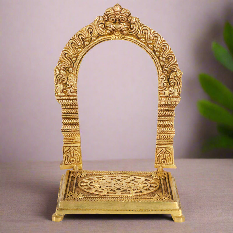 Brass Yali Prabhavali with Base – A Divine Frame for Idols