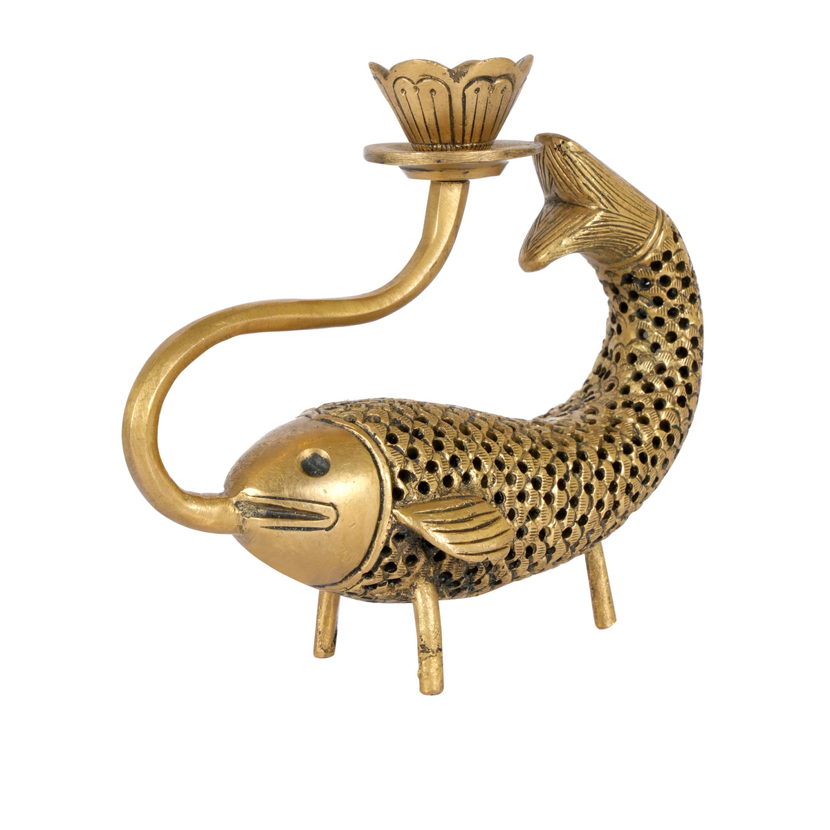 Handcrafted Brass Fish Candle Holder