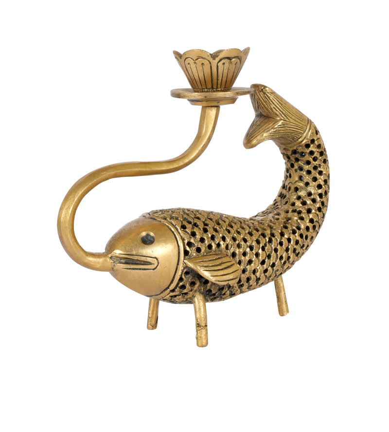 Handcrafted Brass Fish Candle Holder