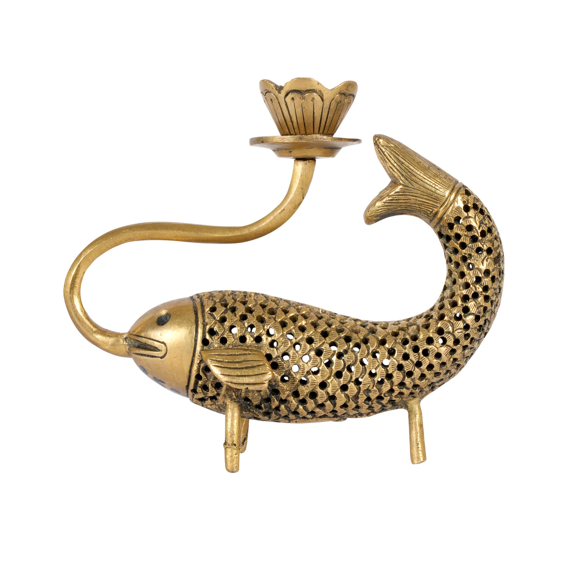 Handcrafted Brass Fish Candle Holder