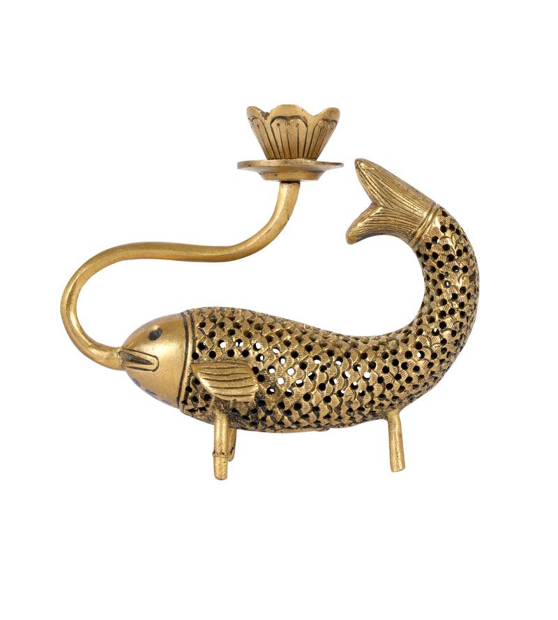 Handcrafted Brass Fish Candle Holder