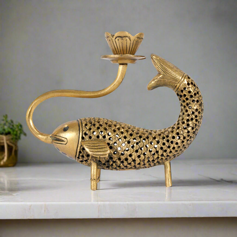 Handcrafted Brass Fish Candle Holder