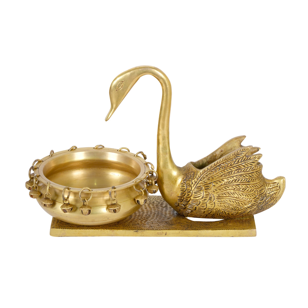 Hamsa Harmony: Handcrafted Indian Brass Swan Bowl with Temple Bells