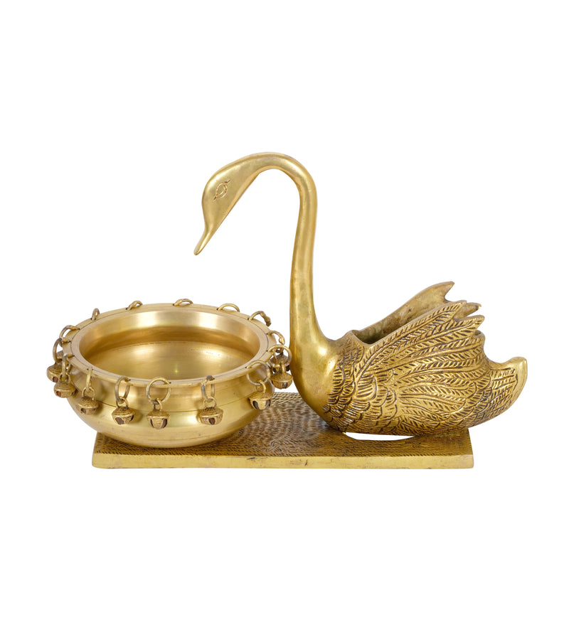 Hamsa Harmony: Handcrafted Indian Brass Swan Bowl with Temple Bells