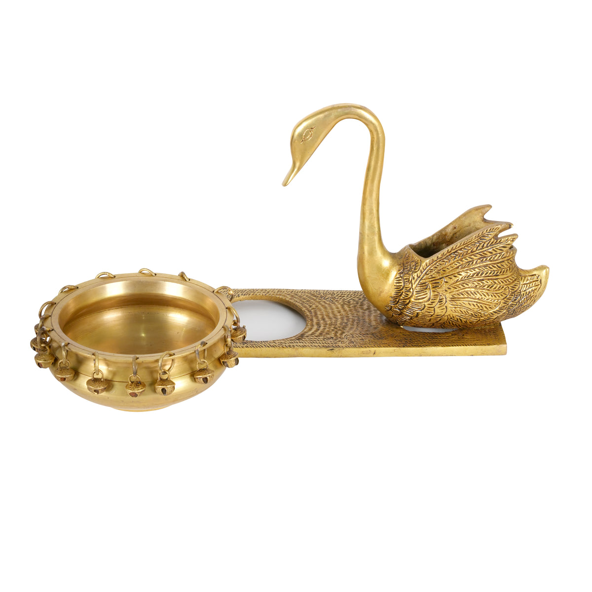 Hamsa Harmony: Handcrafted Indian Brass Swan Bowl with Temple Bells