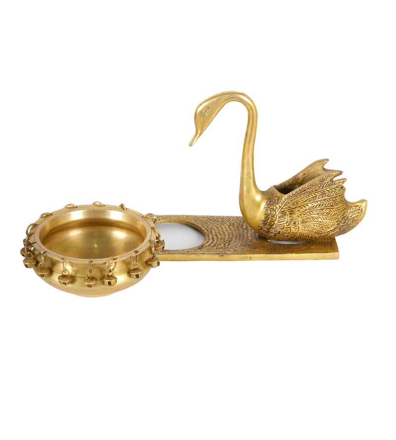 Hamsa Harmony: Handcrafted Indian Brass Swan Bowl with Temple Bells