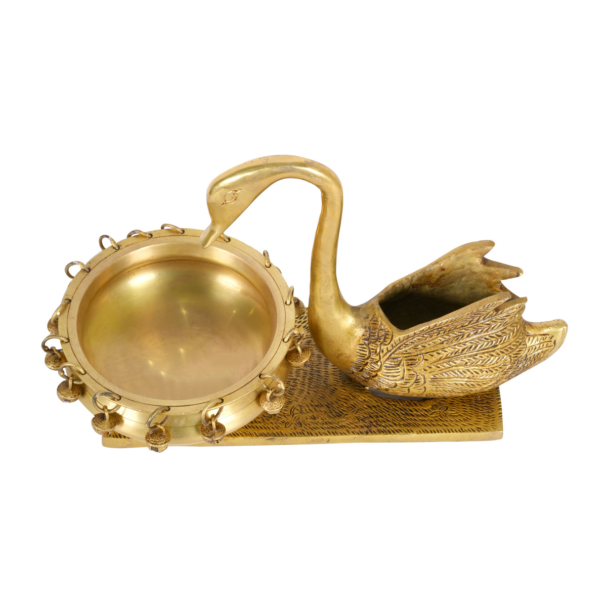 Hamsa Harmony: Handcrafted Indian Brass Swan Bowl with Temple Bells