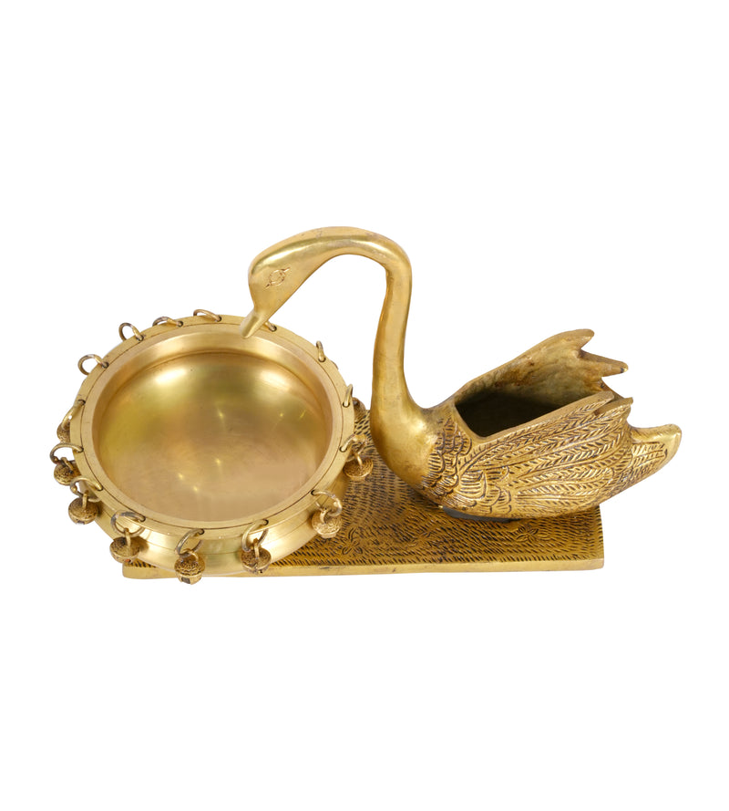 Hamsa Harmony: Handcrafted Indian Brass Swan Bowl with Temple Bells