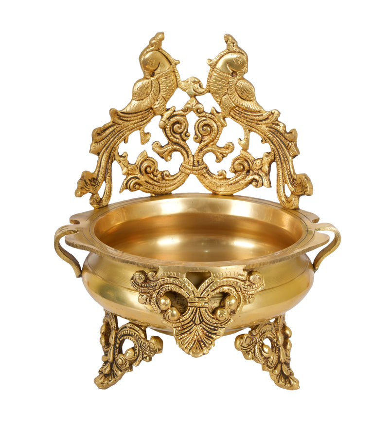 Regal Peacock Urli: Handcrafted Indian Brass Decorative Bowl