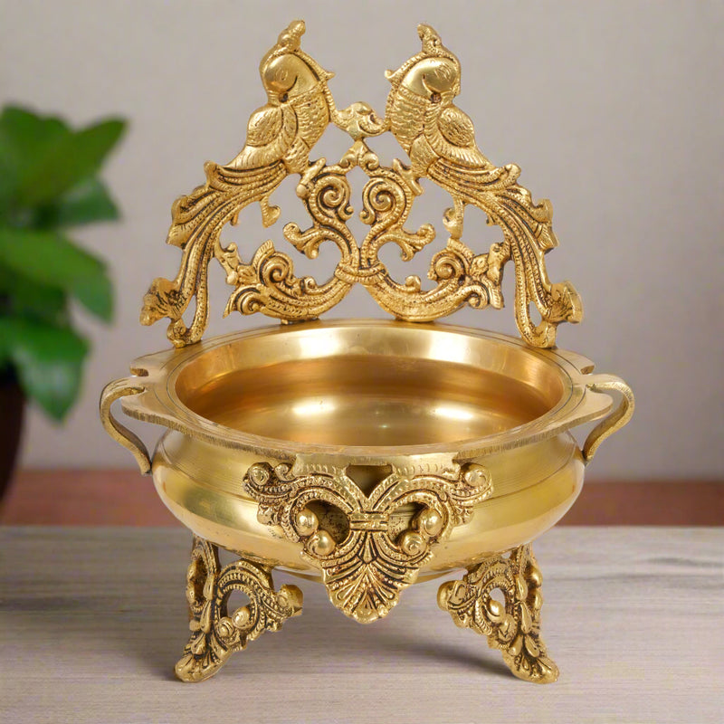 Regal Peacock Urli: Handcrafted Indian Brass Decorative Bowl