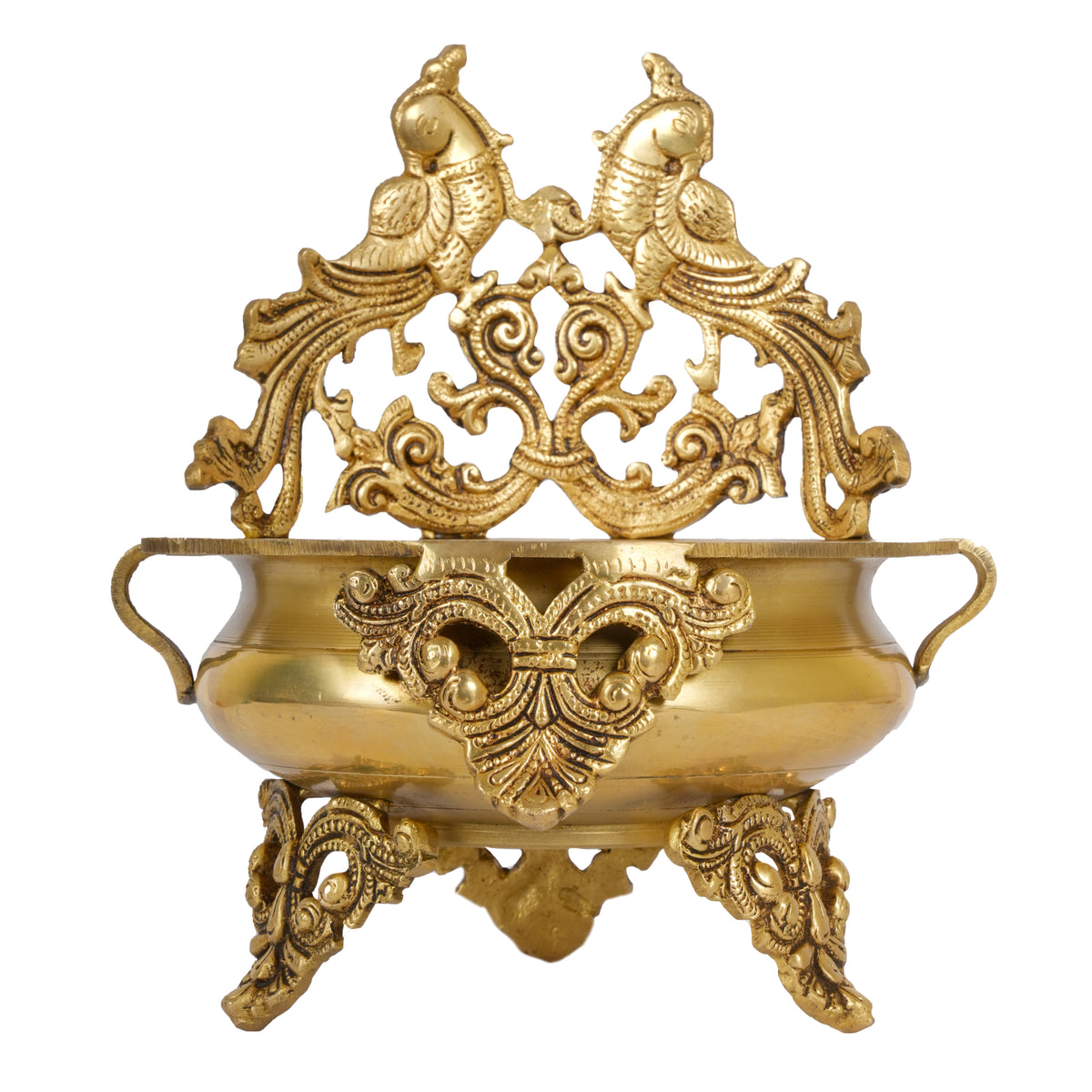 Regal Peacock Urli: Handcrafted Indian Brass Decorative Bowl