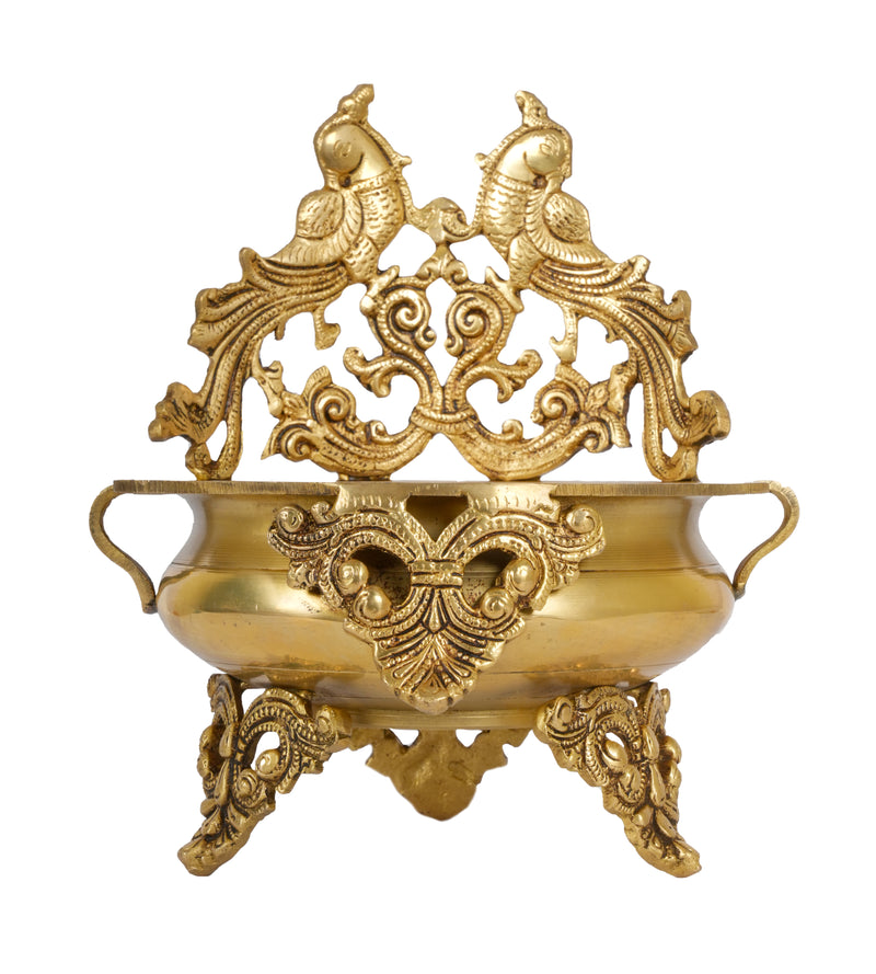 Regal Peacock Urli: Handcrafted Indian Brass Decorative Bowl
