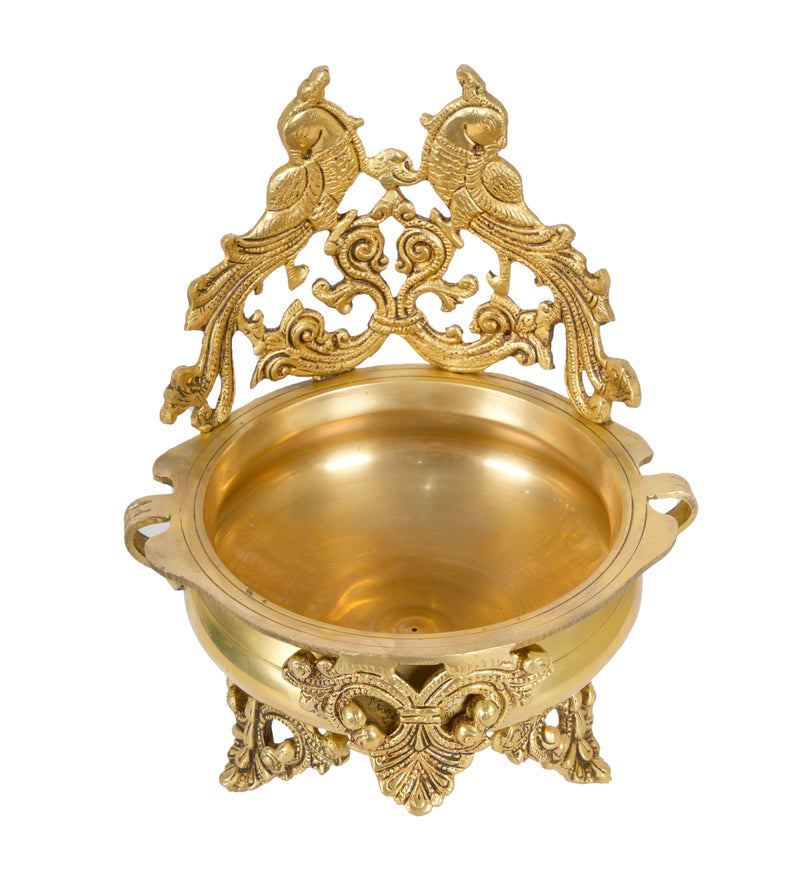 Regal Peacock Urli: Handcrafted Indian Brass Decorative Bowl