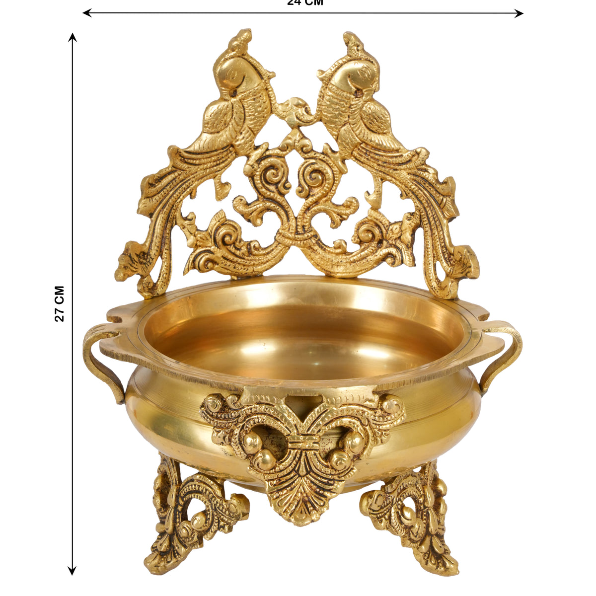 Regal Peacock Urli: Handcrafted Indian Brass Decorative Bowl