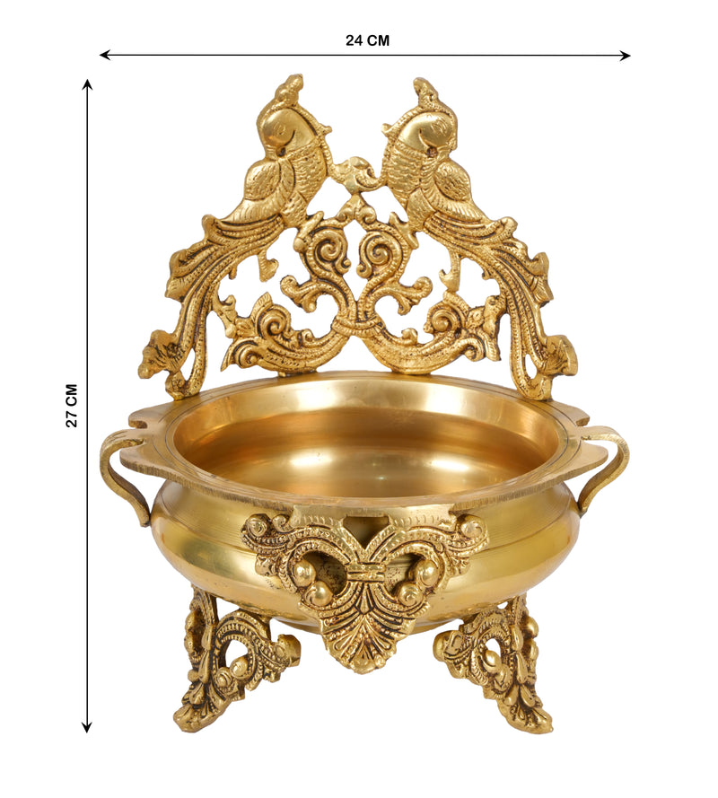 Regal Peacock Urli: Handcrafted Indian Brass Decorative Bowl
