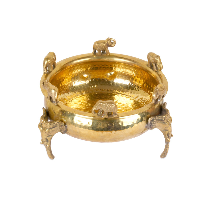 Handcrafted Brass Elephant Urli – Hammered Decorative Bowl