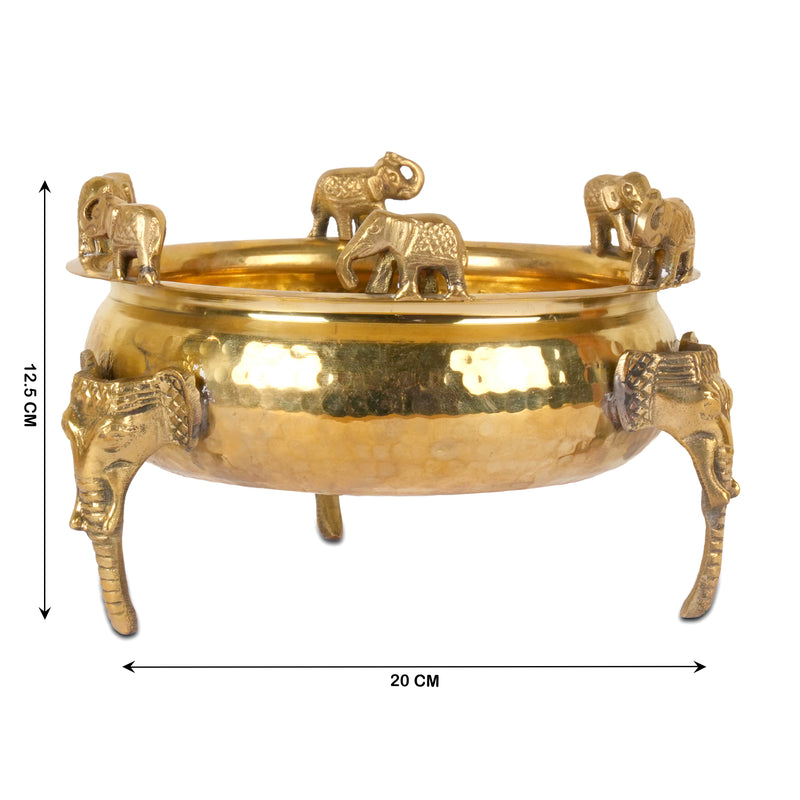 Handcrafted Brass Elephant Urli – Hammered Decorative Bowl